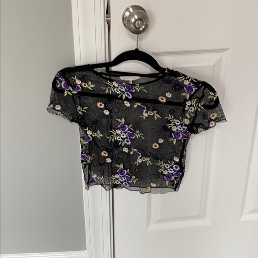 Urban outfitters mesh floral embroidered shirt